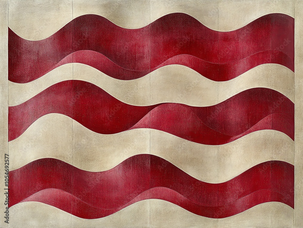 Poster abstract wavy pattern in red and white, reminiscent of a flag.