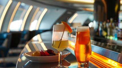 A sleek futuristiclooking bar with a wide selection of cocktails and mocktails perfect for those looking to unwind before their flight.