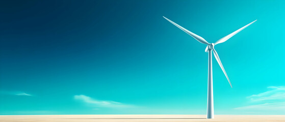 Fototapeta premium A solitary wind turbine standing against a clear blue sky, symbolizing renewable energy and environmental sustainability.