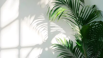 Palm leaves swaying in the tropical breeze against a vibrant blue sky