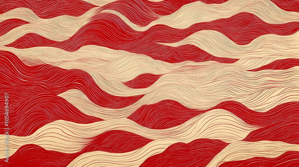 Poster abstract background of red and white wavy lines.