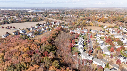 aerial drone of Florence New Jersey Real Estate homes Autumn 2024