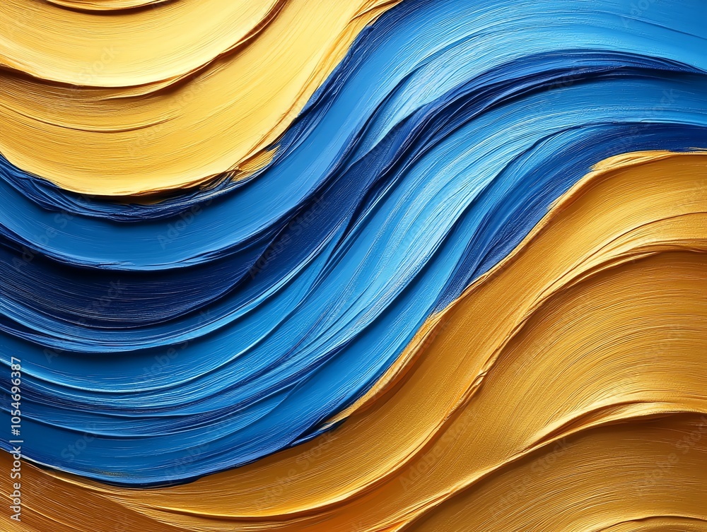 Poster Abstract background with blue and gold wavy lines, creating a modern and elegant design.