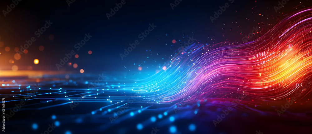 Canvas Prints abstract digital flow with vibrant colors and glowing effects on a dark background.
