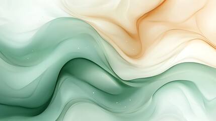 Abstract background with green and brown fluid waves and subtle glitter.
