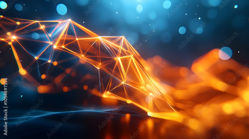 Poster abstract technology design with glowing lines and bokeh effect on a dark background.