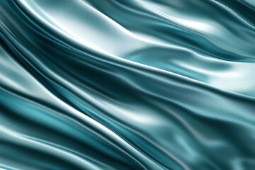 Fototapeta premium Abstract teal blue silky fabric background texture with flowing waves and folds.