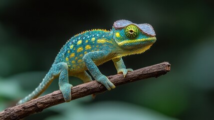 Obraz premium A vibrant lizard perched on a branch in a natural setting.