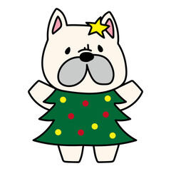 クリスマスツリーの格好をしたフレンチブルドッグ