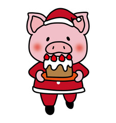 クリスマスケーキを運ぶぶた