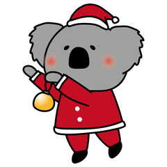 サンタの衣装でクリスマスの飾りつけをするコアラ