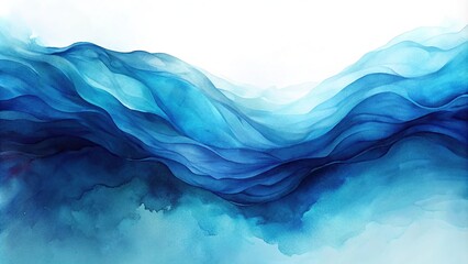 Fototapeta premium Watercolor painting of flowing dark blue to light blue shades