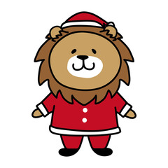 サンタの衣装を着たライオン