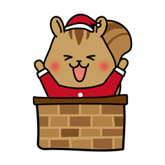 Fototapeta premium クリスマスに煙突から顔を出すリス