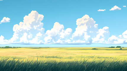 Vast prairie landscape with white clouds. Vast Prairie. Illustration