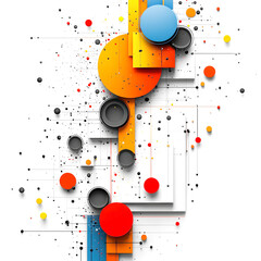 Obraz premium Colorful geometric shapes create vibrant abstract composition, featuring circles and lines in various sizes and colors. This artwork evokes sense of energy and creativity