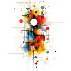 Obraz premium Colorful abstract geometric shapes create vibrant composition filled with circles, squares, and lines, evoking sense of energy and creativity