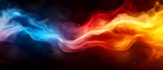 Fototapeta premium A vibrant blend of blue, orange, and red smoke swirling against a dark background, creating a dynamic visual effect.