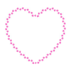 Delightful vector pink heart shape paw print border frame design. An ideal for pet themed projects, decorations, and crafts