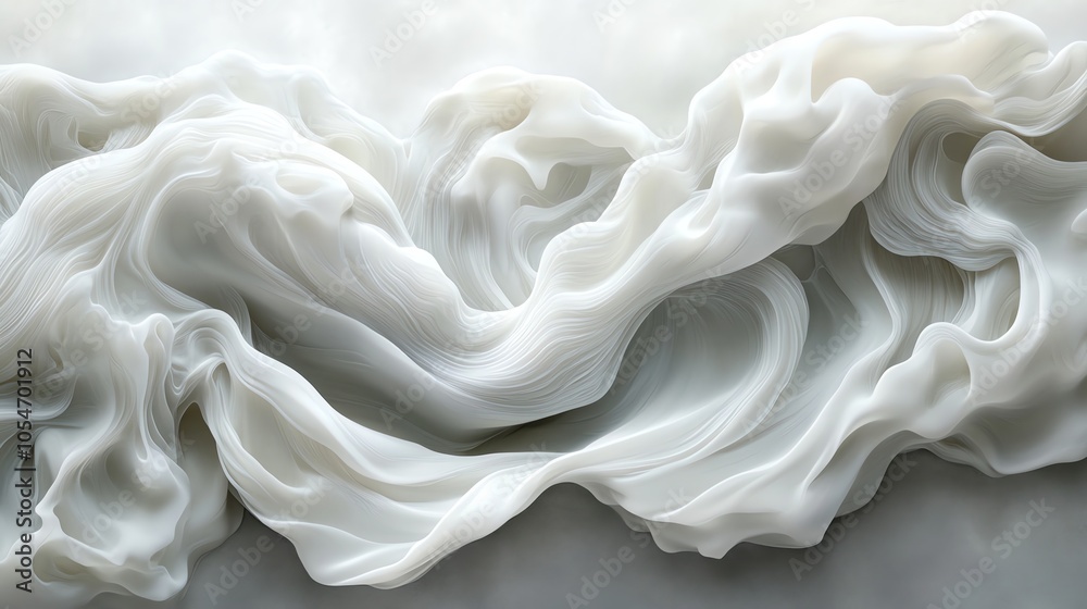 Poster Abstract white fabric background with soft, flowing lines and curves.