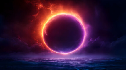 A stunning circular aura of colorful light against a dark, cloudy background, evoking a sense of mystery and wonder.