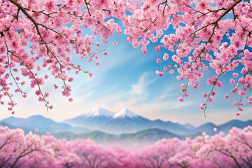 Seamless cherry blossom sakura in bloom pattern with panoramic view