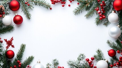 Christmas Decoration Frame with Red and White Ornaments