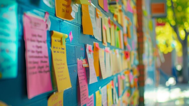A shot of a bulletin board filled with colorful flyers advertising upcoming events and workshops at the library.
