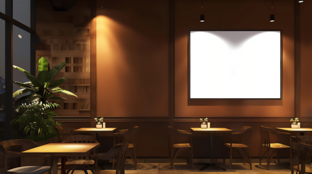 Mock up poster or photo frame on the wall in cafe part   13 