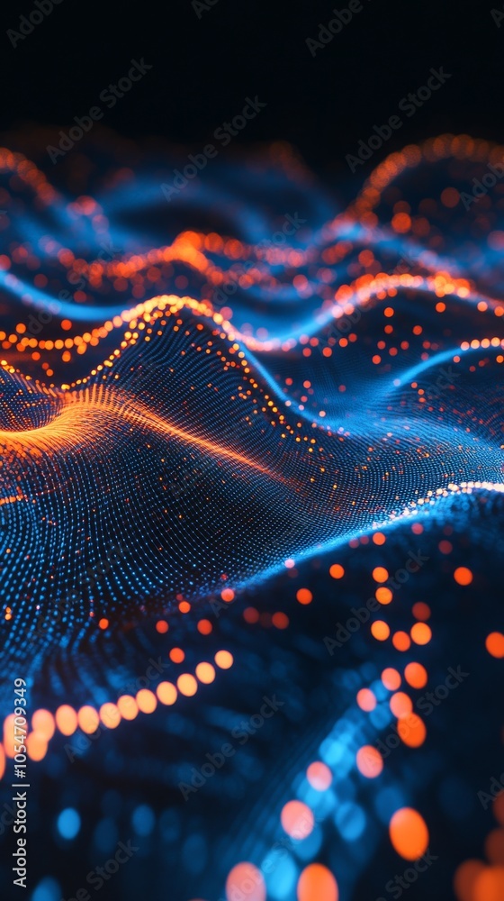 Poster abstract digital waves with glowing dots, futuristic concept