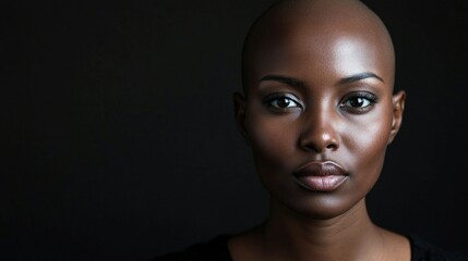 Portrait of a dark-skinned woman suffering from cancer after severe hair loss due to chemotherapy treatment