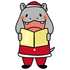 クリスマスに歌をうたっているカバ