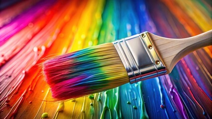 Obraz premium A close-up image of a paintbrush dipped in colorful paint, paintbrush, paint, art supplies, creative, artistic