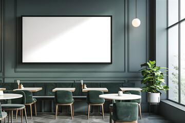 Mock up poster or photo frame on the wall in cafe part   1 