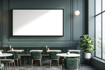 Mock up poster or photo frame on the wall in cafe part   1 