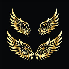 Golden Angel Wings: Vintage Frames & Decorative Icons with Cupid and Bird Wings
