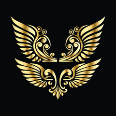 Golden Angel Wings: Vintage Frames & Decorative Icons with Cupid and Bird Wings
