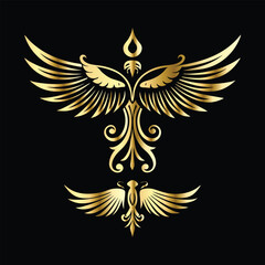 Golden Angel Wings: Vintage Frames & Decorative Icons with Cupid and Bird Wings
