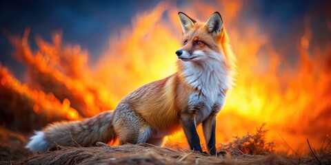 Majestic Fire Fox in its natural habitat, wildlife, animal, nature, red fox, flames, fiery, fur, beautiful, predator, forest