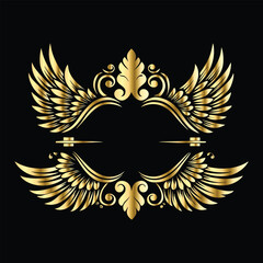 Golden Angel Wings: Vintage Frames & Decorative Icons with Cupid and Bird Wings
