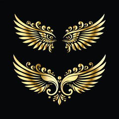 Golden Angel Wings: Vintage Frames & Decorative Icons with Cupid and Bird Wings
