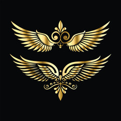 Obraz premium Golden Angel Wings: Vintage Frames & Decorative Icons with Cupid and Bird Wings 