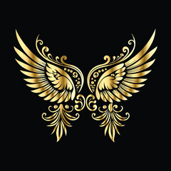 Golden Angel Wings: Vintage Frames & Decorative Icons with Cupid and Bird Wings
