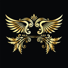 Royal Gold Wing Frames: Iconic Angel and Bird Wings in Decorative Silhouettes
