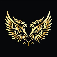 Royal Gold Wing Collection: Vintage Angel, Bird & Cupid Wing Icons in Decorative Black & Gold Frames, Perfect for Elegant Logos, Icon Sets, and Ornamental Designs
