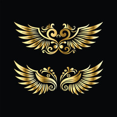 Royal Gold Wing Frames: Iconic Angel and Bird Wings in Decorative Silhouettes
