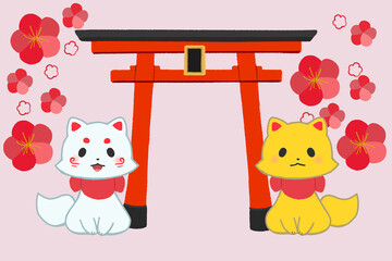 梅の花といなりテンプレート