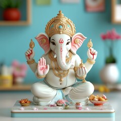 A colorful statue of Lord Ganesha, symbolizing wisdom and prosperity.