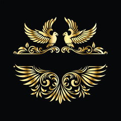 Royal Gold Wing Frames: Iconic Angel and Bird Wings in Decorative Silhouettes
