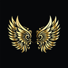 Obraz premium Royal Gold Wing Collection: Vintage Angel, Bird & Cupid Wing Icons in Decorative Black & Gold Frames, Perfect for Elegant Logos, Icon Sets, and Ornamental Designs 